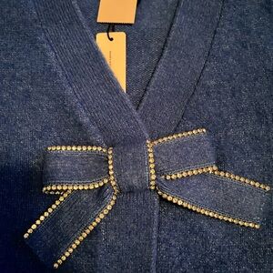 Royal Blue Express Sweater with Silver Gem Bow Accents